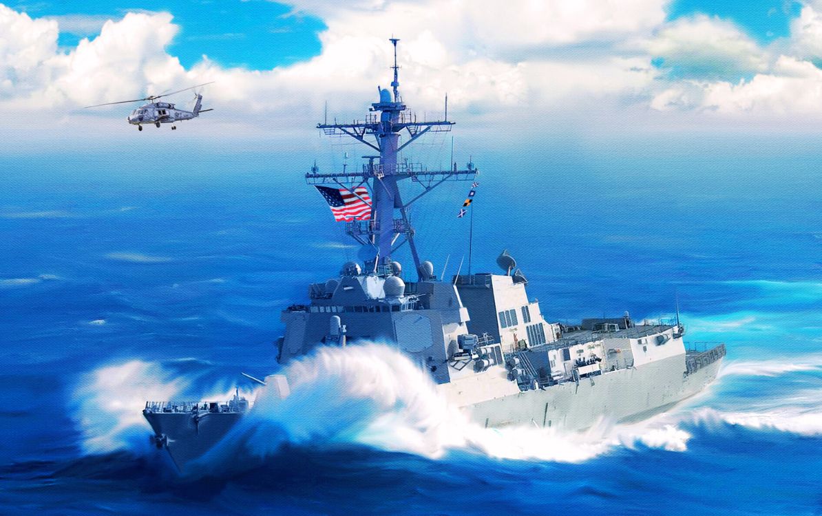 Oil Painting of DDG at Sea | Fleet Sheets - Navy Rack Sheets & Navy Rack Curtain Accessories