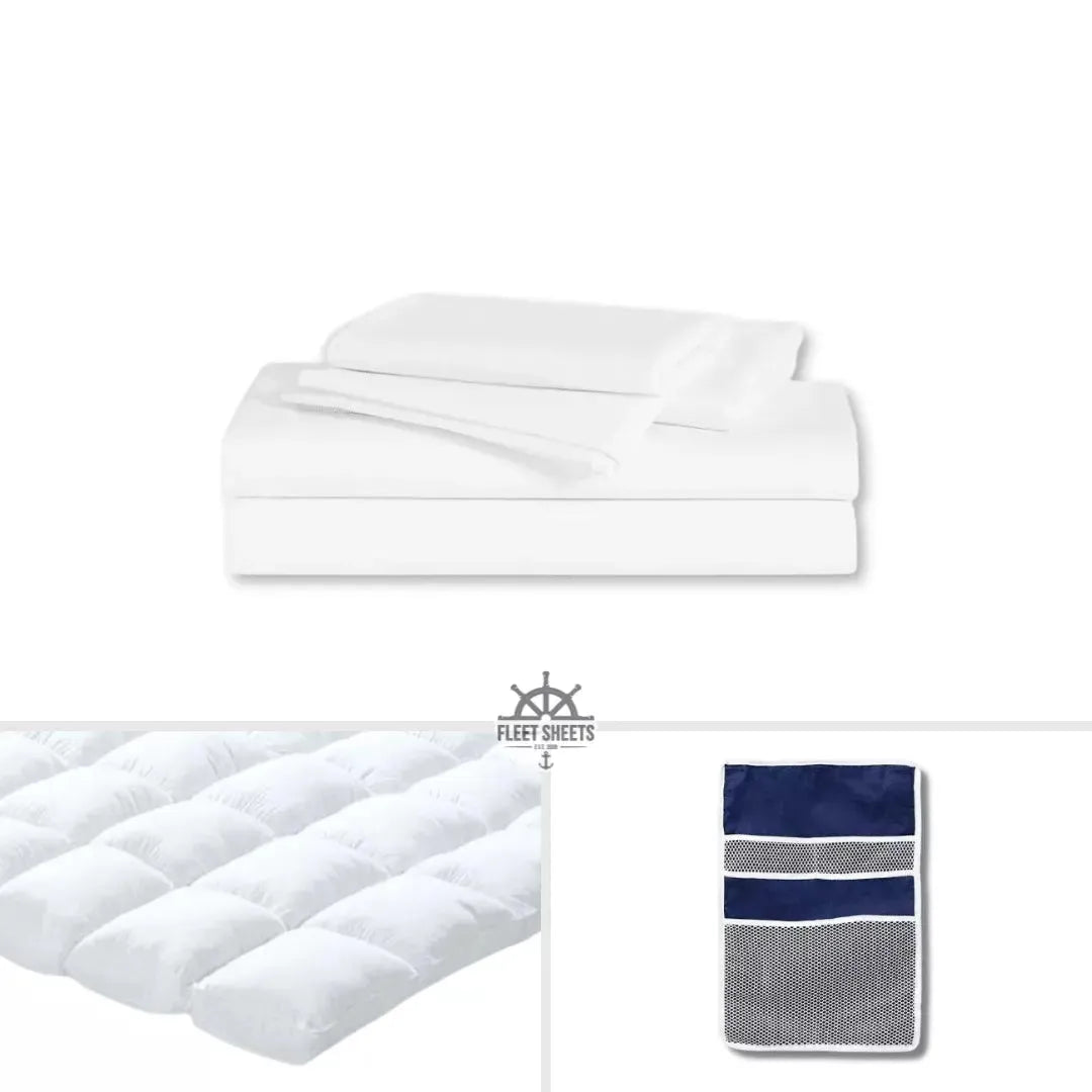 Luxury Comfort Care Package - Navy Rack Sheets, Ship Rack Curtains | Fleet Sheets