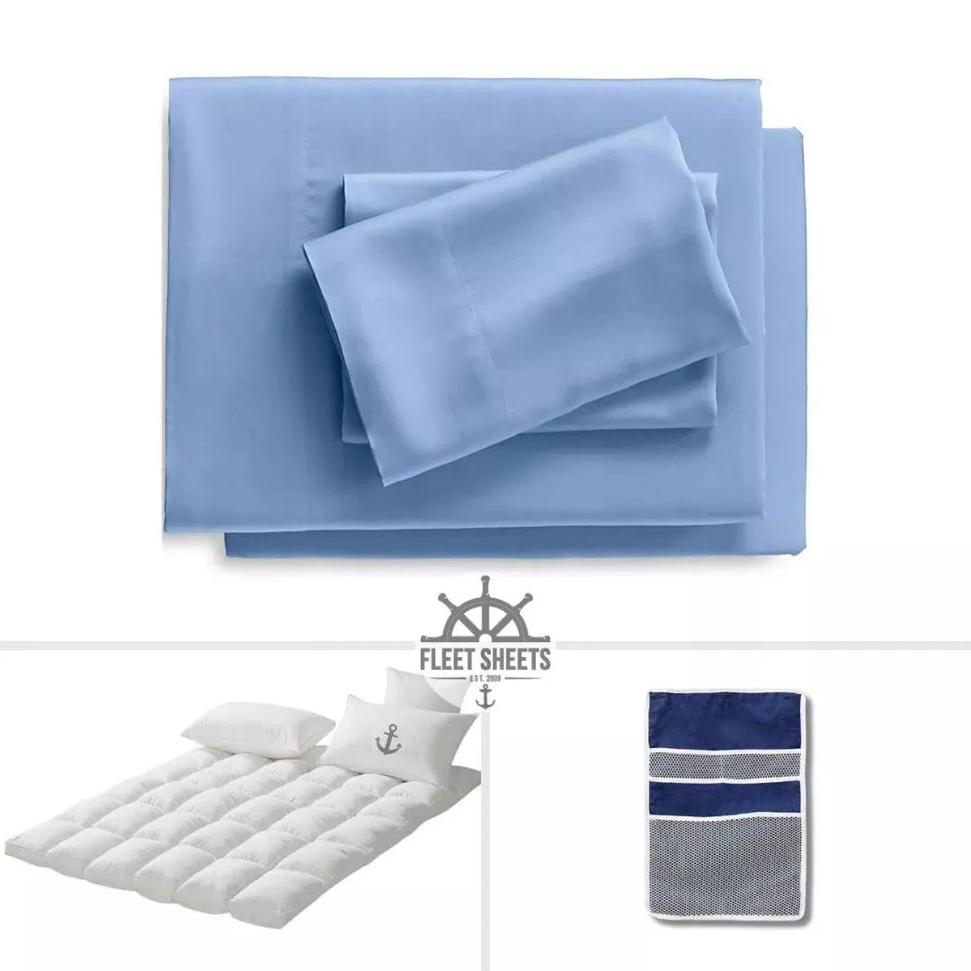 Premium Comfort Care Package - Navy Rack Sheets, Ship Rack Curtains | Fleet Sheets